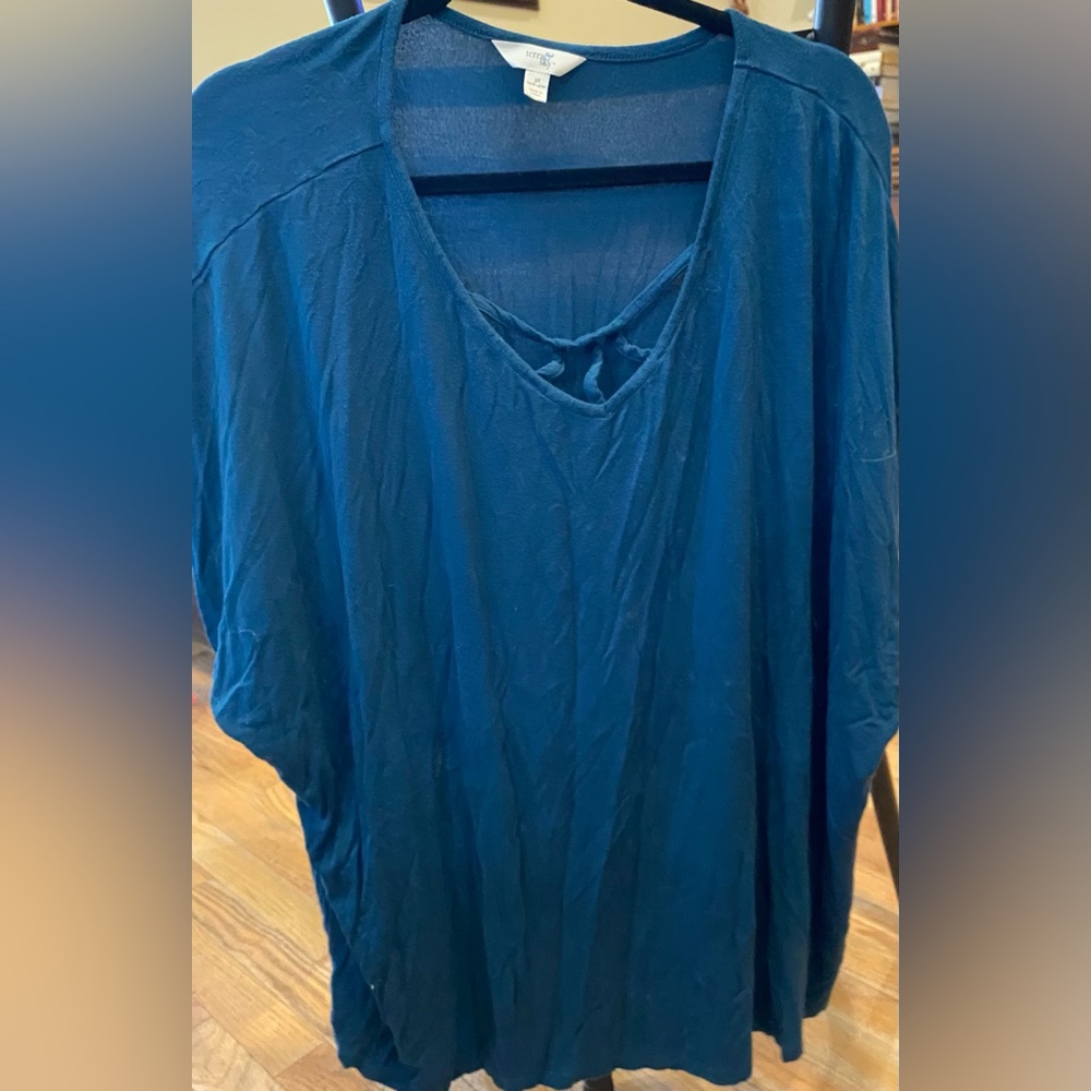 Terra & Sky  3XL dark teal blouse, short sleeve(#72)